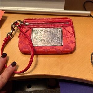 Coach Poppy Red and Pink Wristlet with Silver Logo